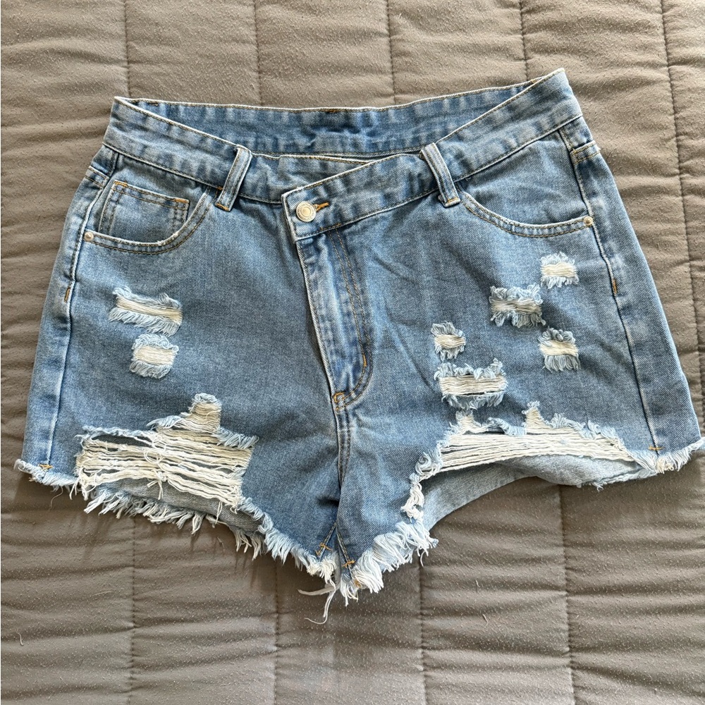 SHEIN Blue Distressed Jean Shorts High-Waisted
